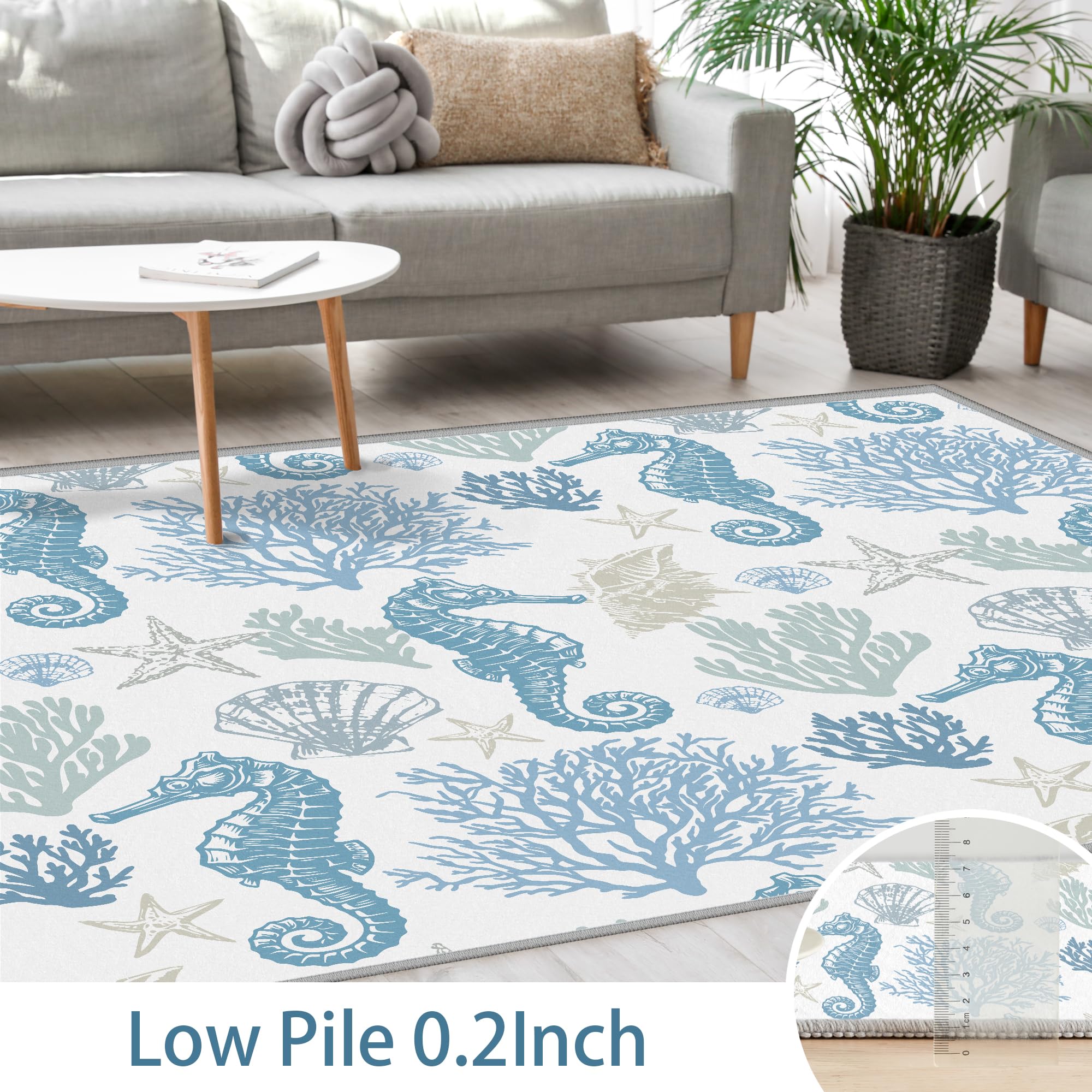 波状パターンのラグ・カーペット Amazon | Coastal Ocean Nautical Rug ベッドルーム リビングルーム